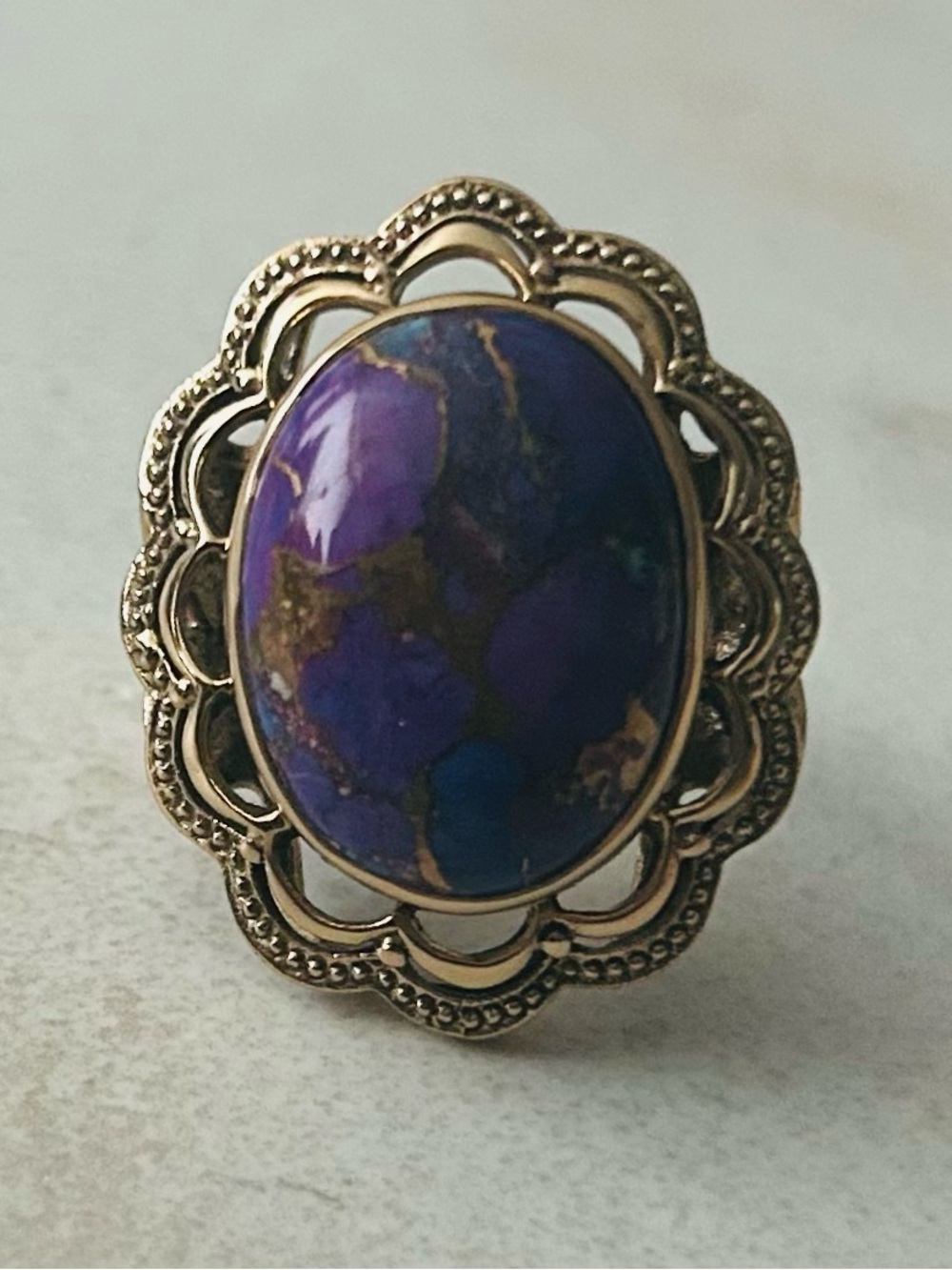 Nicky Butler Gold Toned Purple Cabochon Statement Ring
